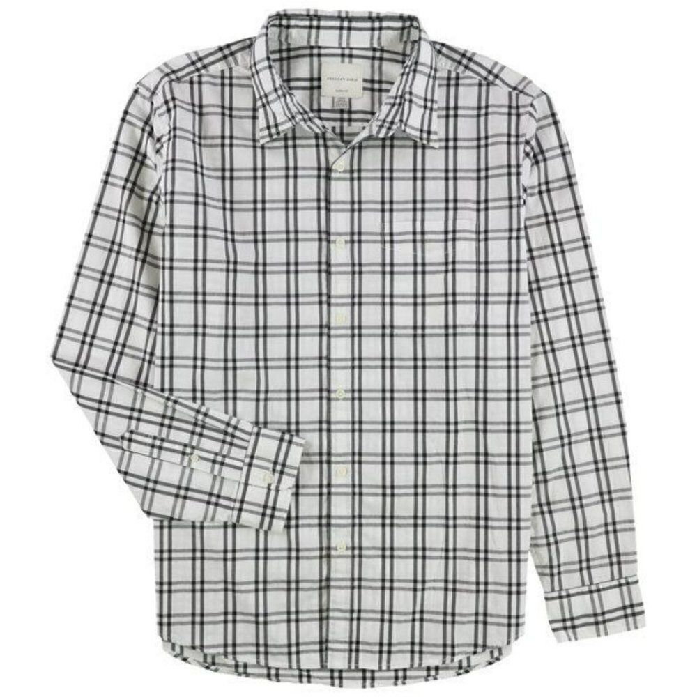 American Eagle Classic Fit Button Up Shirt White/Black Men's Sz L